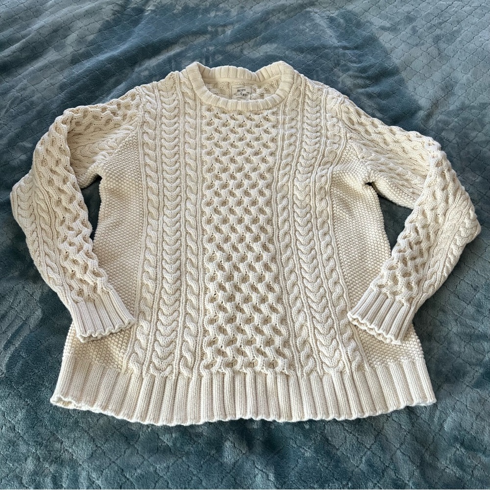 Hope‎ & Henry Men's Cream heavy fisherman's Cable Knit Crewneck Sweater L
